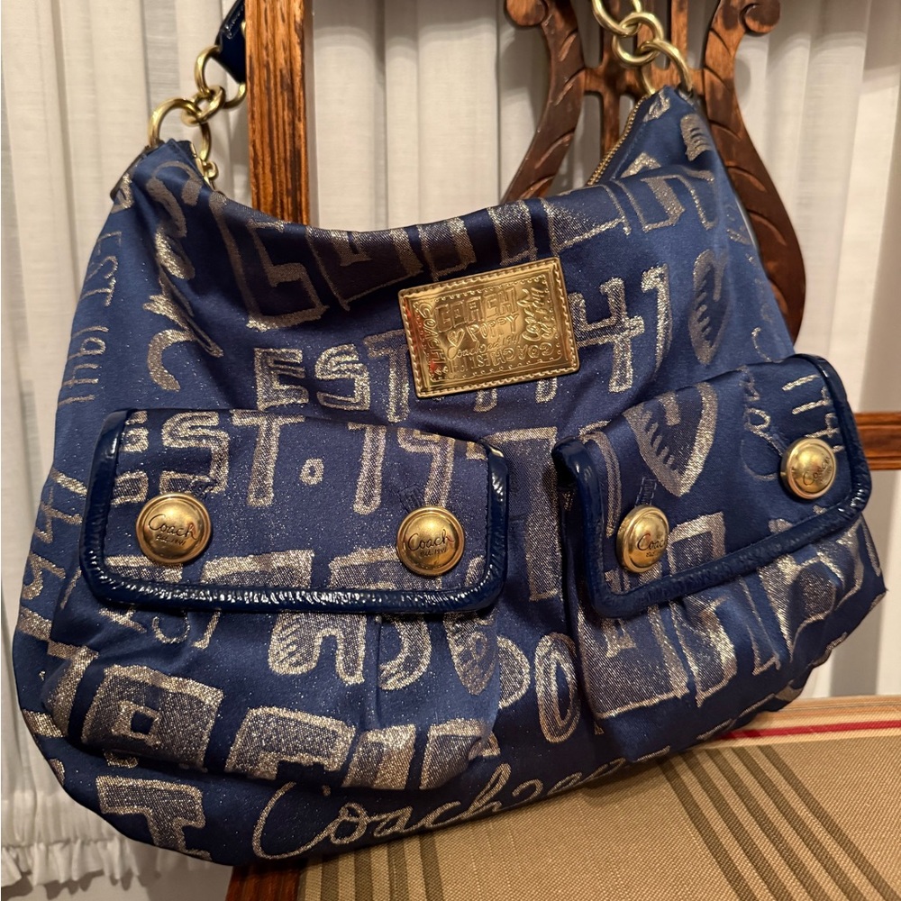 Coach Poppy Blue and Gold Shoulder Bag Vintage